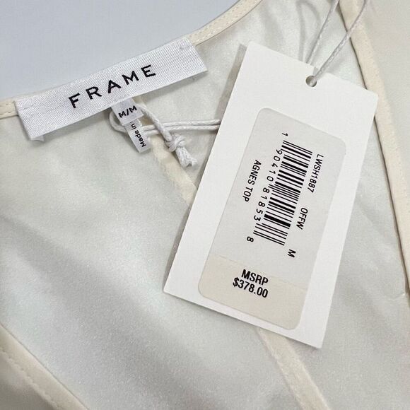 Frame new !! Medium Off-White V-Neck Ruched Long-Sleeve Blouse - Picture 3 of 14